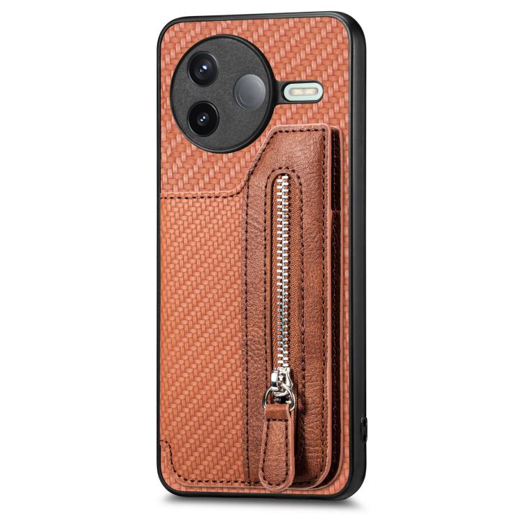 For Redmi K80 / Poco F7 Pro Carbon Fiber Horizontal Flip Zipper Wallet Phone Case