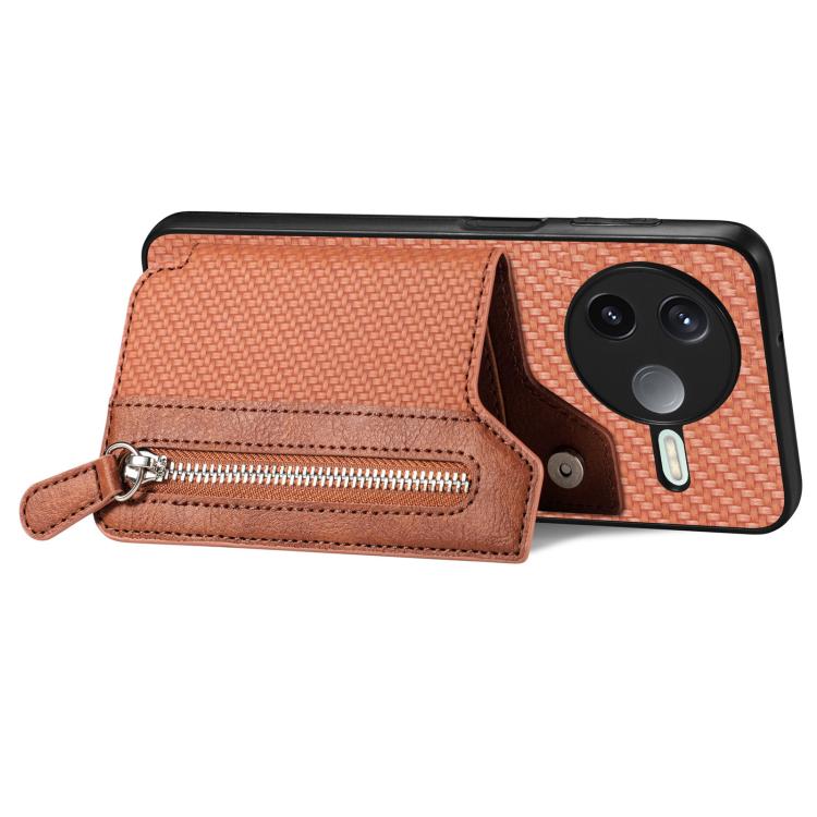 For Redmi K80 / Poco F7 Pro Carbon Fiber Horizontal Flip Zipper Wallet Phone Case