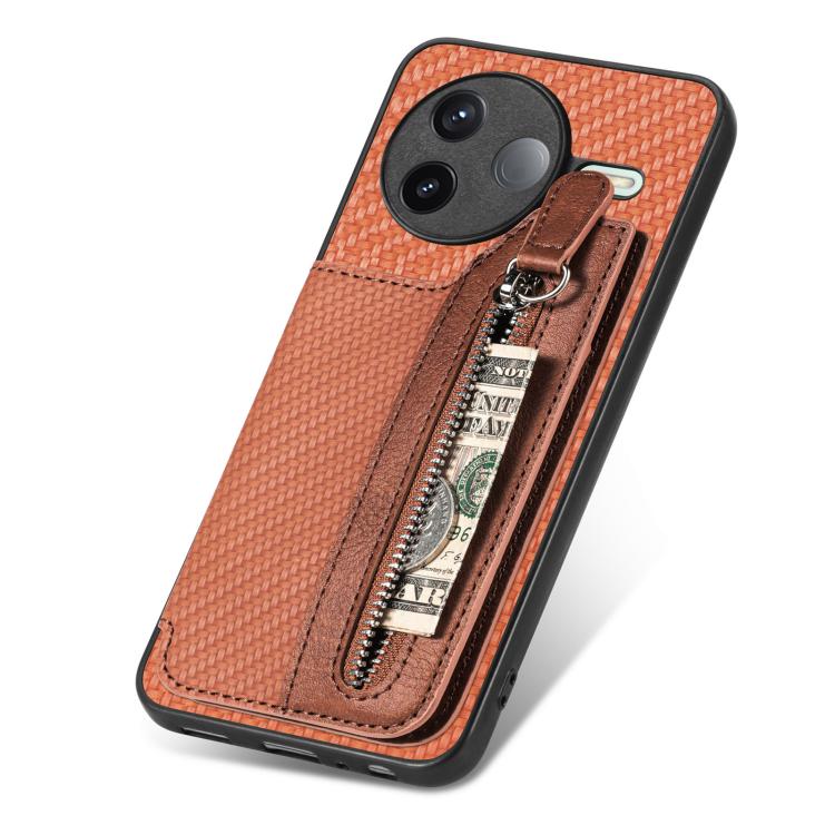 For Redmi K80 / Poco F7 Pro Carbon Fiber Horizontal Flip Zipper Wallet Phone Case