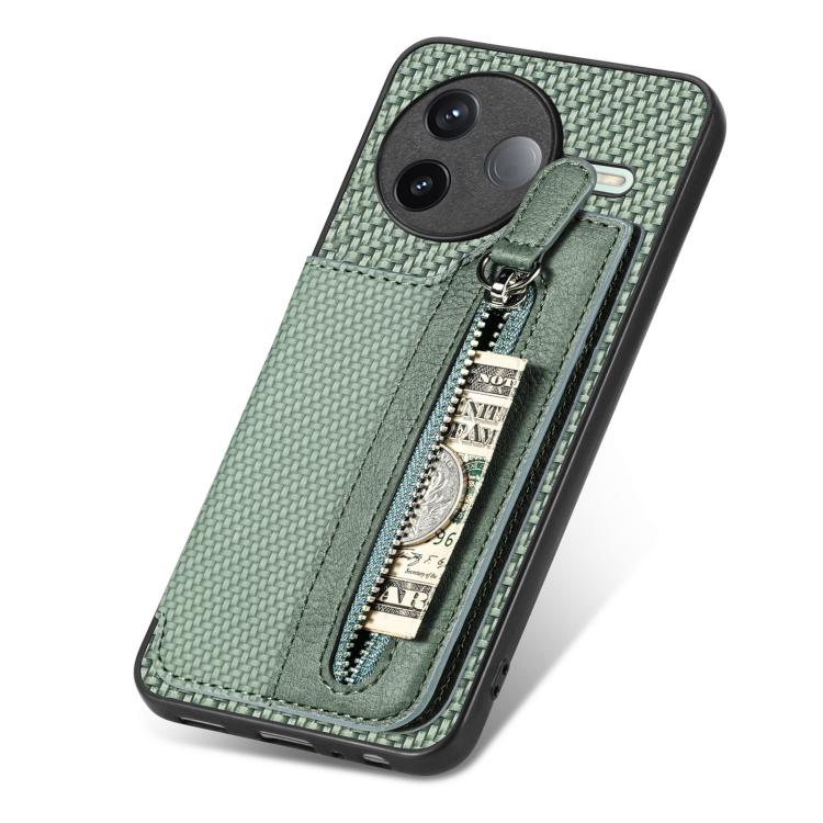 For Redmi K80 / Poco F7 Pro Carbon Fiber Horizontal Flip Zipper Wallet Phone Case