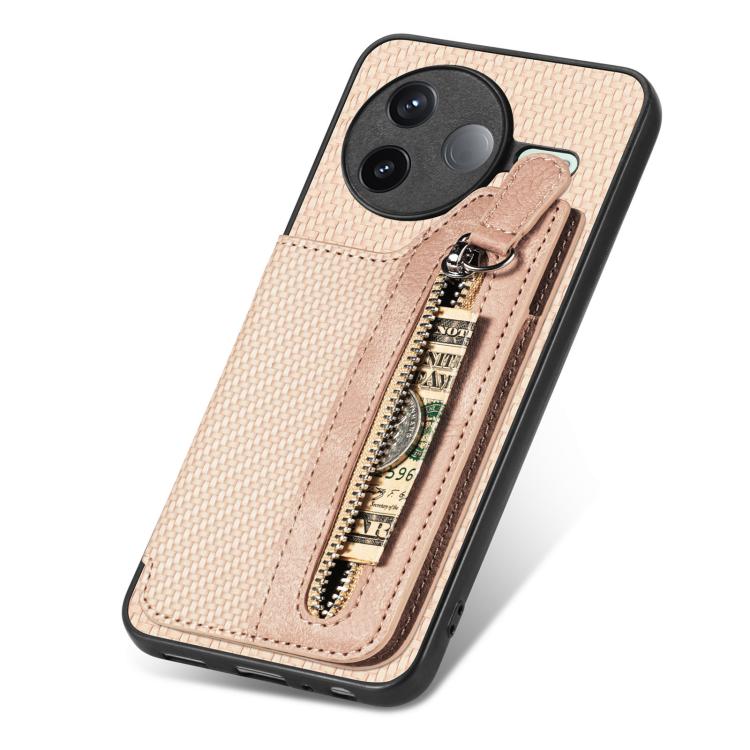 For Redmi K80 / Poco F7 Pro Carbon Fiber Horizontal Flip Zipper Wallet Phone Case