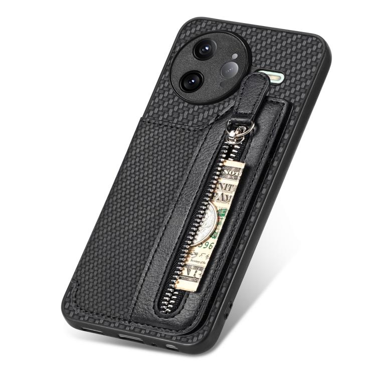 For Redmi K80 Pro / Poco F7 Ultra Carbon Fiber Horizontal Flip Zipper Wallet Phone Case