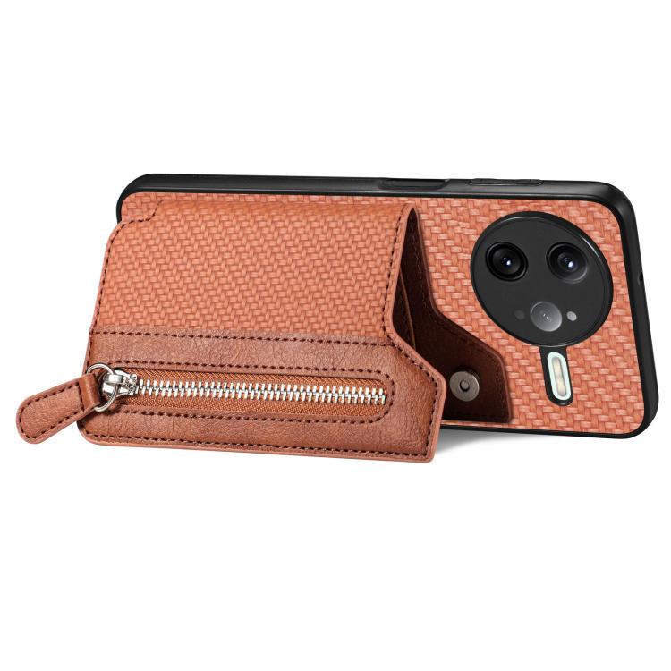 For Redmi K80 Pro / Poco F7 Ultra Carbon Fiber Horizontal Flip Zipper Wallet Phone Case