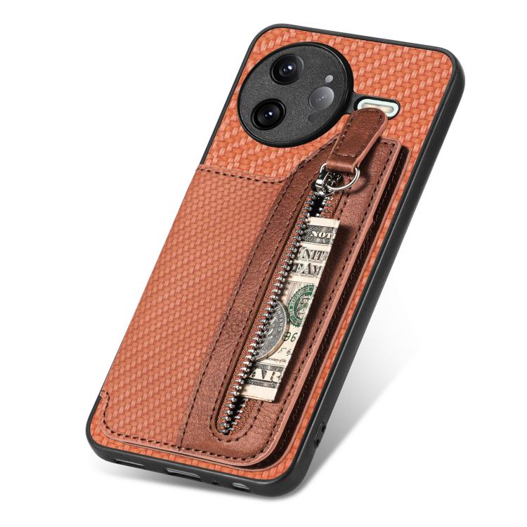 For Redmi K80 Pro / Poco F7 Ultra Carbon Fiber Horizontal Flip Zipper Wallet Phone Case