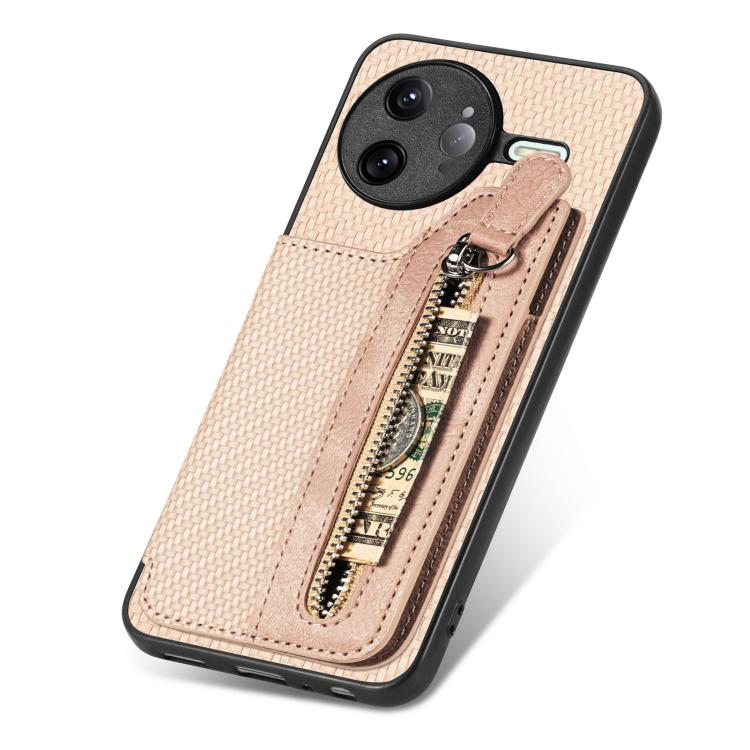 For Redmi K80 Pro / Poco F7 Ultra Carbon Fiber Horizontal Flip Zipper Wallet Phone Case