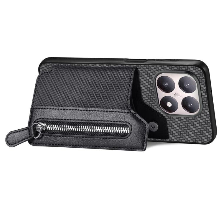 For Xiaomi 15T Carbon Fiber Horizontal Flip Zipper Wallet Phone Case