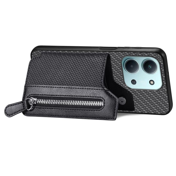 For Redmi 15C 5G / 4G Glodal 171mm Carbon Fiber Horizontal Flip Zipper Wallet Phone Case