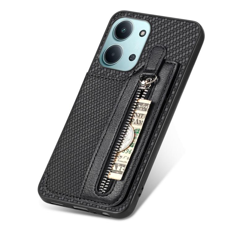 For Redmi 15C 5G / 4G Glodal 171mm Carbon Fiber Horizontal Flip Zipper Wallet Phone Case