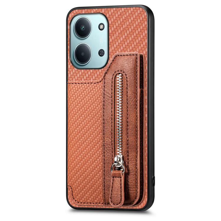 For Redmi 15C 5G / 4G Glodal 171mm Carbon Fiber Horizontal Flip Zipper Wallet Phone Case