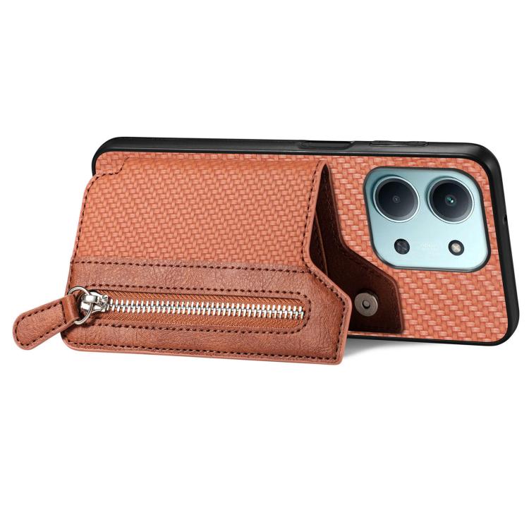 For Redmi 15C 5G / 4G Glodal 171mm Carbon Fiber Horizontal Flip Zipper Wallet Phone Case