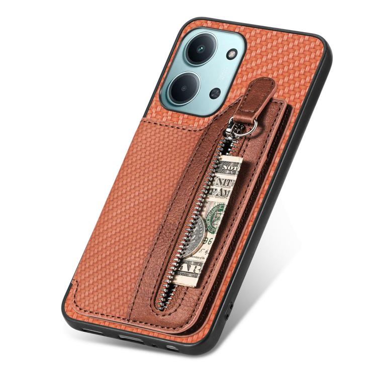 For Redmi 15C 5G / 4G Glodal 171mm Carbon Fiber Horizontal Flip Zipper Wallet Phone Case