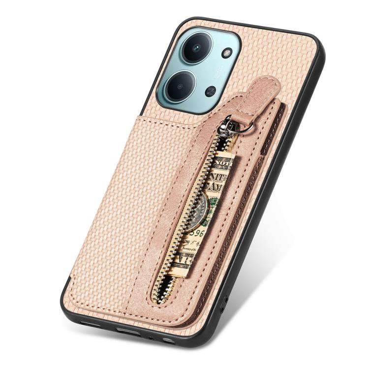 For Redmi 15C 5G / 4G Glodal 171mm Carbon Fiber Horizontal Flip Zipper Wallet Phone Case