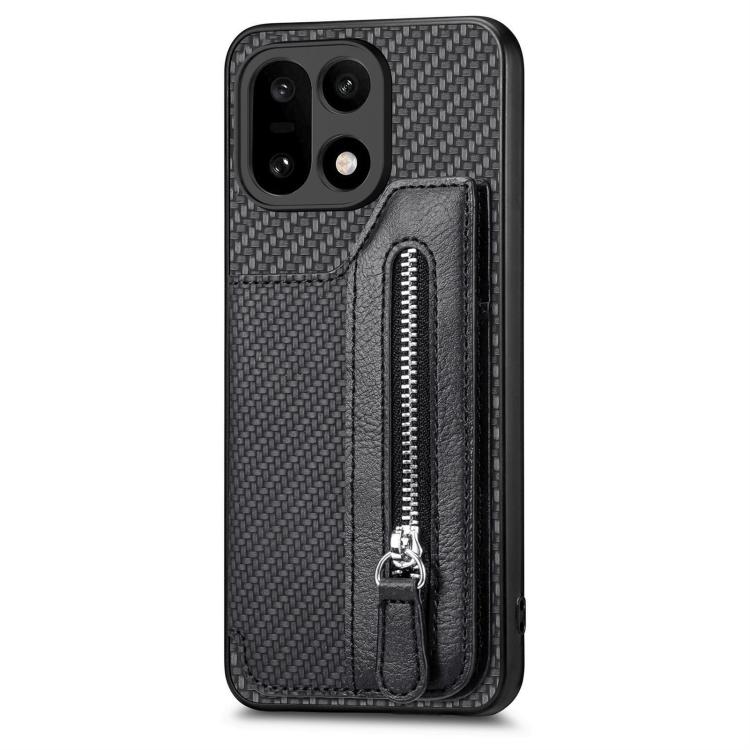 For OnePlus 15 Carbon Fiber Horizontal Flip Zipper Wallet Phone Case
