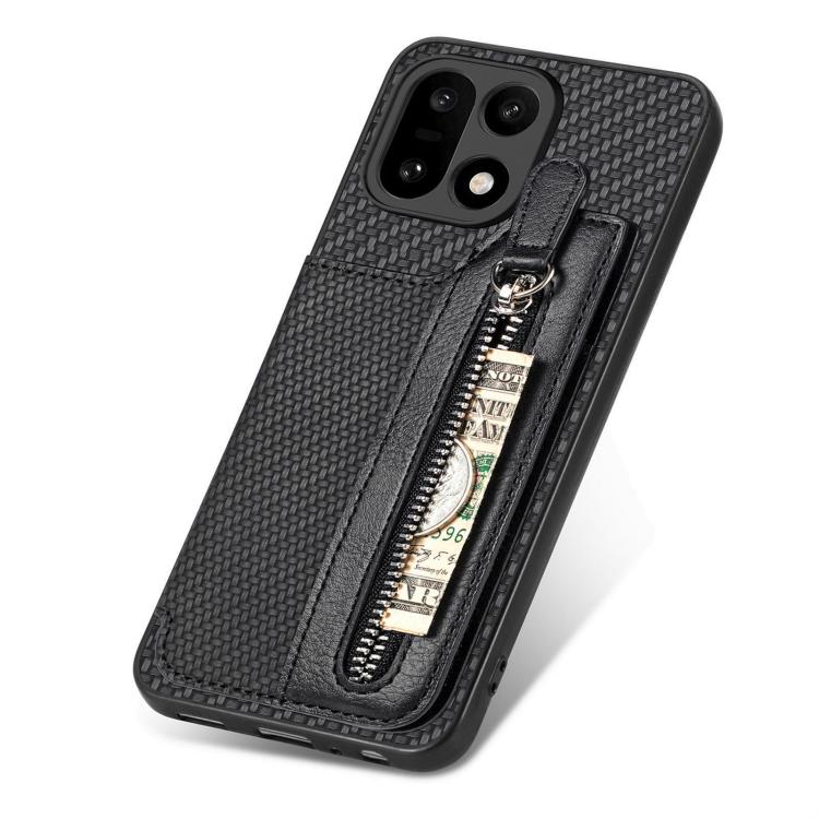 For OnePlus 15 Carbon Fiber Horizontal Flip Zipper Wallet Phone Case