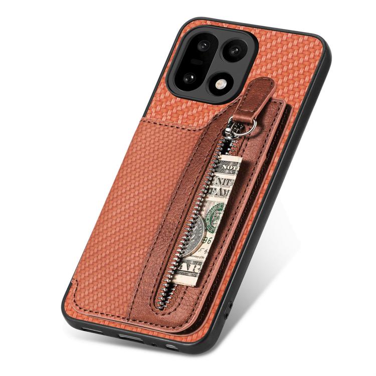 For OnePlus 15 Carbon Fiber Horizontal Flip Zipper Wallet Phone Case