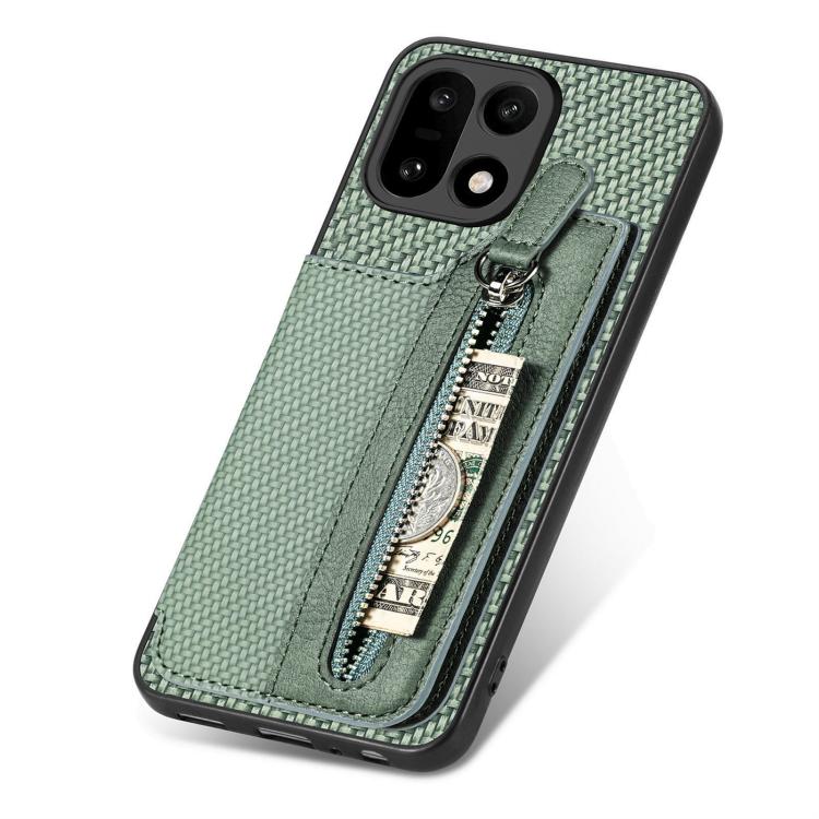 For OnePlus 15 Carbon Fiber Horizontal Flip Zipper Wallet Phone Case