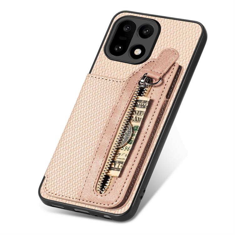 For OnePlus 15 Carbon Fiber Horizontal Flip Zipper Wallet Phone Case