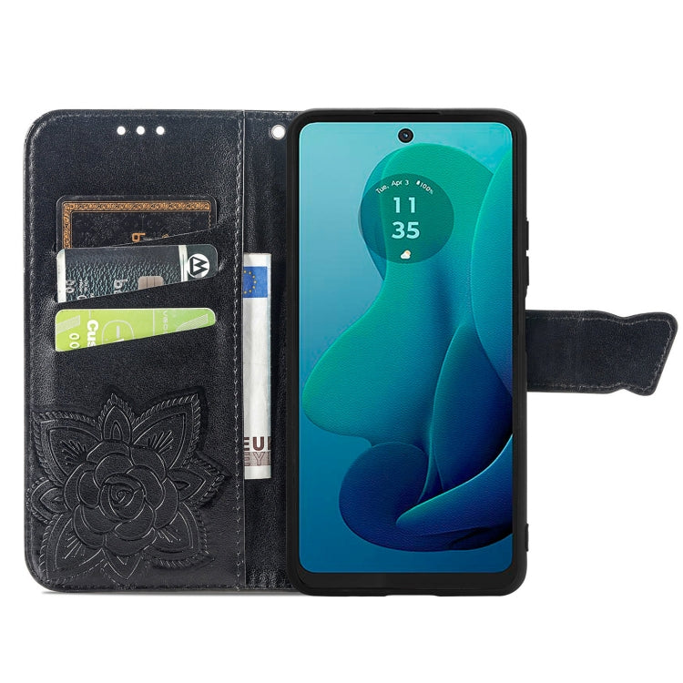 For Motorola Moto G 5G 2024 Butterfly Love Flower Embossed Leather Phone Case