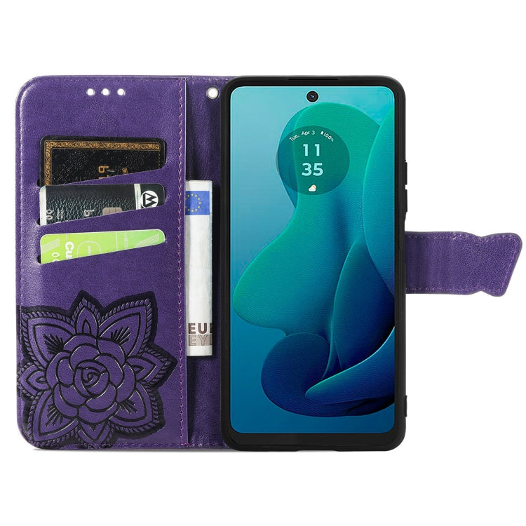 For Motorola Moto G 5G 2024 Butterfly Love Flower Embossed Leather Phone Case
