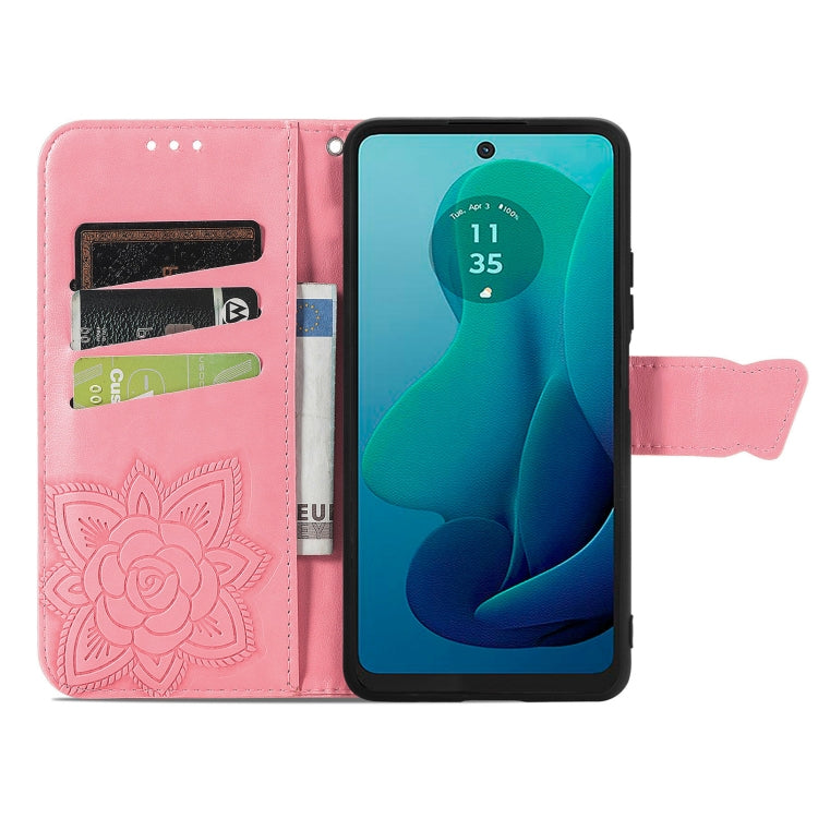 For Motorola Moto G 5G 2024 Butterfly Love Flower Embossed Leather Phone Case