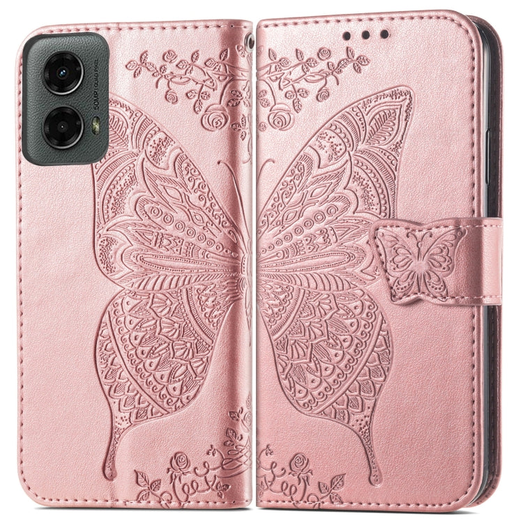 For Motorola Moto G 5G 2024 Butterfly Love Flower Embossed Leather Phone Case