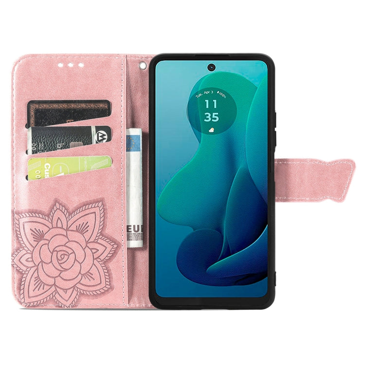 For Motorola Moto G 5G 2024 Butterfly Love Flower Embossed Leather Phone Case