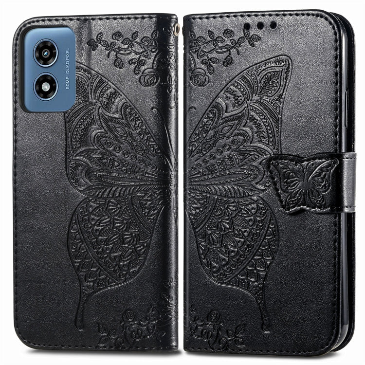 For Motorola Moto G  Play  2024 Butterfly Love Flower Embossed Leather Phone Case