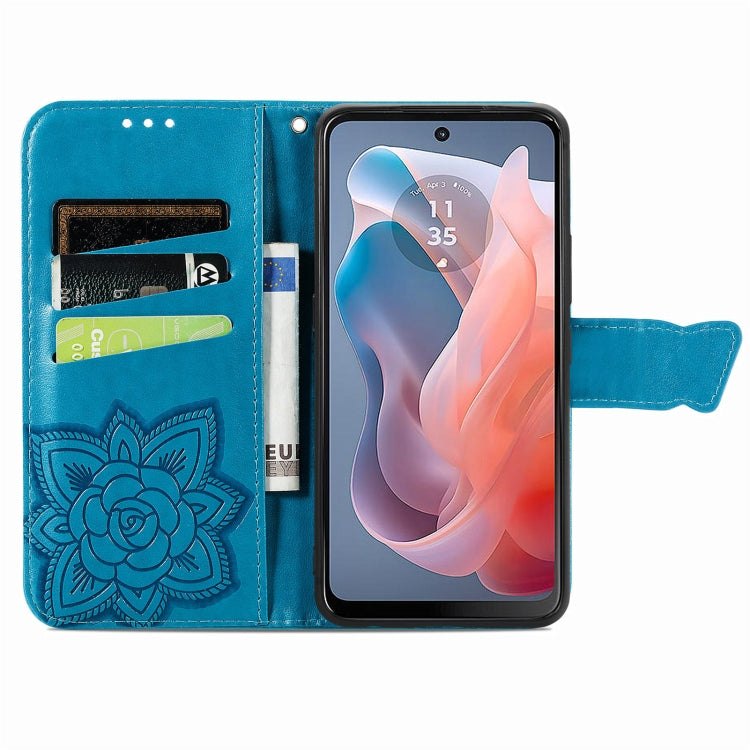 For Motorola Moto G  Play  2024 Butterfly Love Flower Embossed Leather Phone Case
