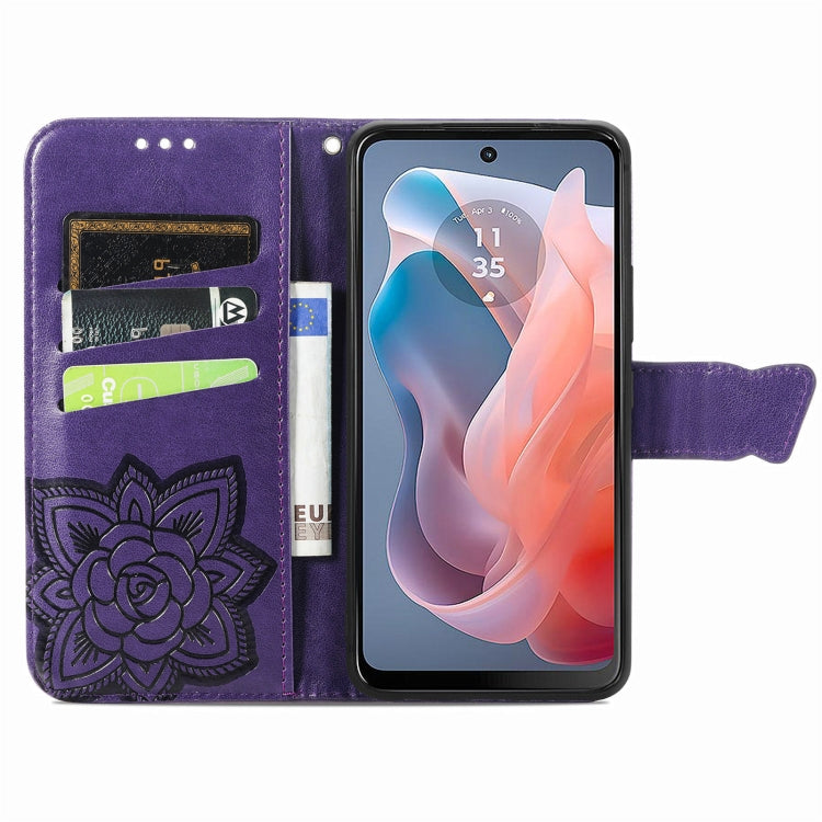 For Motorola Moto G  Play  2024 Butterfly Love Flower Embossed Leather Phone Case