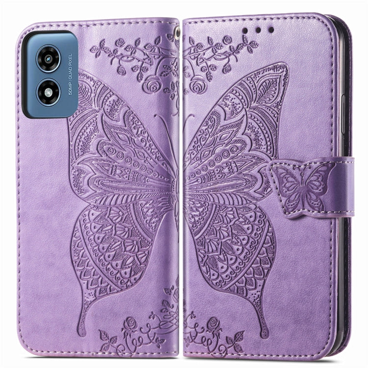 For Motorola Moto G  Play  2024 Butterfly Love Flower Embossed Leather Phone Case