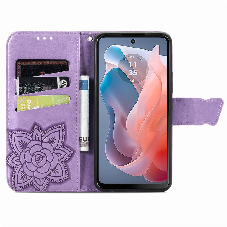 For Motorola Moto G  Play  2024 Butterfly Love Flower Embossed Leather Phone Case