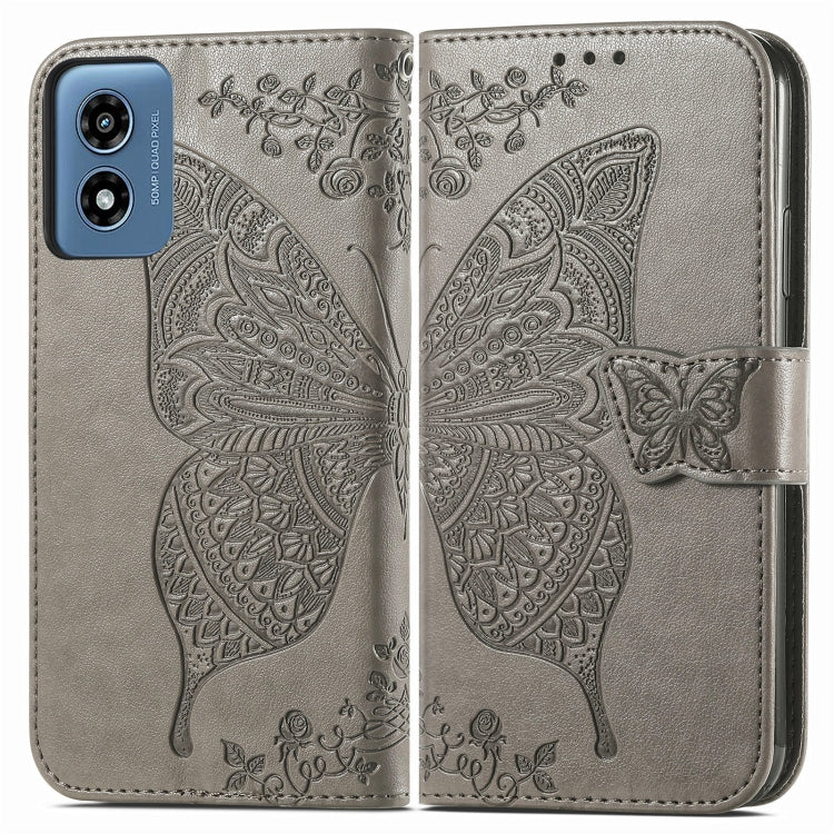 For Motorola Moto G  Play  2024 Butterfly Love Flower Embossed Leather Phone Case