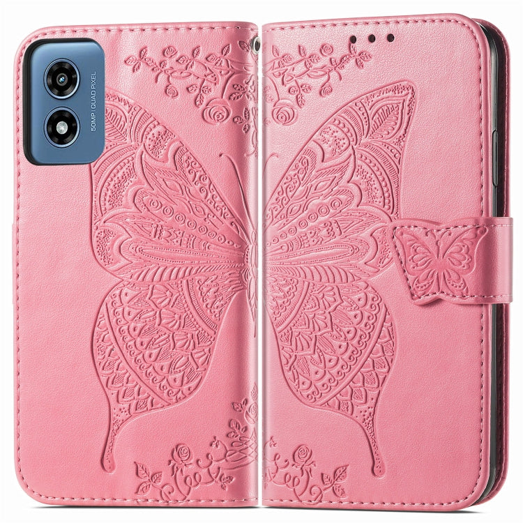 For Motorola Moto G  Play  2024 Butterfly Love Flower Embossed Leather Phone Case