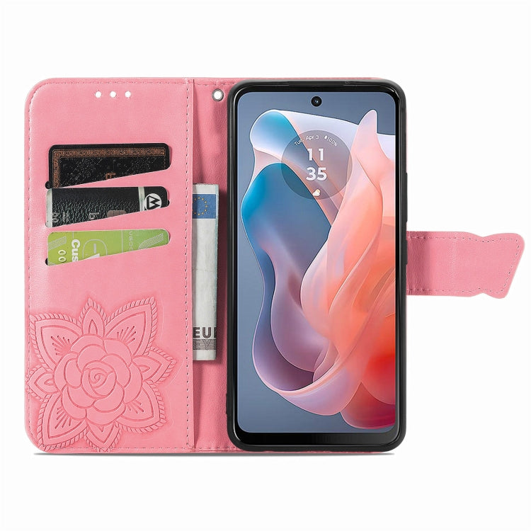 For Motorola Moto G  Play  2024 Butterfly Love Flower Embossed Leather Phone Case