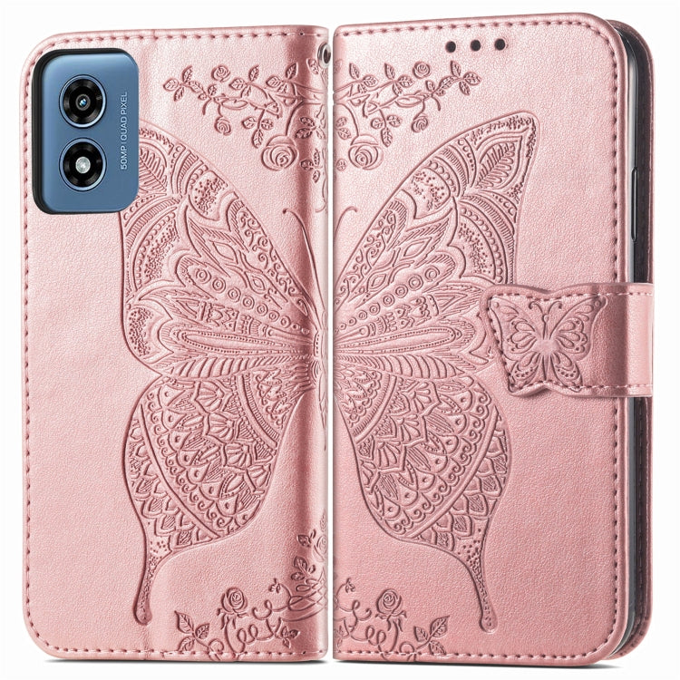 For Motorola Moto G  Play  2024 Butterfly Love Flower Embossed Leather Phone Case