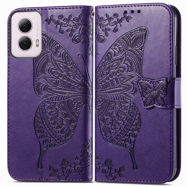 For Motorola Moto G Power 2024 Butterfly Love Flower Embossed Leather Phone Case