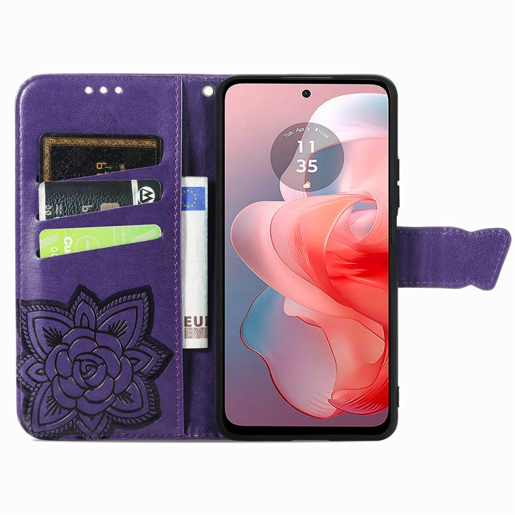 For Motorola Moto G Power 2024 Butterfly Love Flower Embossed Leather Phone Case