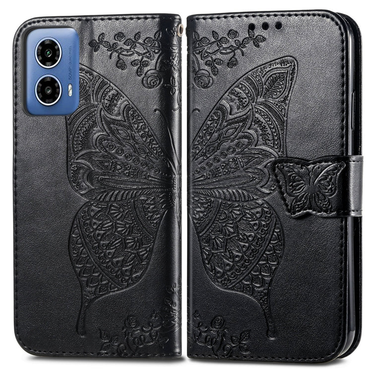 For Motorola Moto G34 Butterfly Love Flower Embossed Leather Phone Case