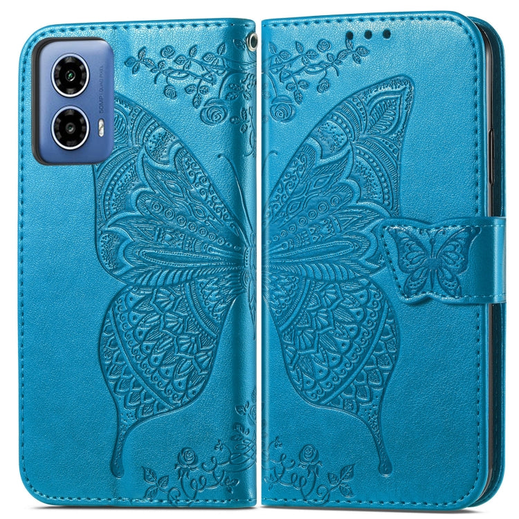For Motorola Moto G34 Butterfly Love Flower Embossed Leather Phone Case
