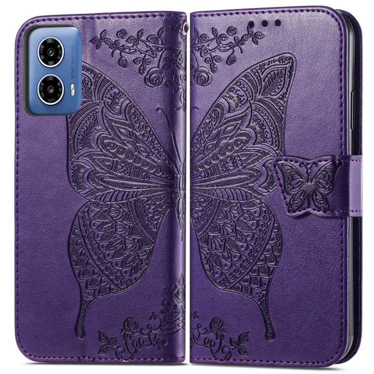 For Motorola Moto G34 Butterfly Love Flower Embossed Leather Phone Case