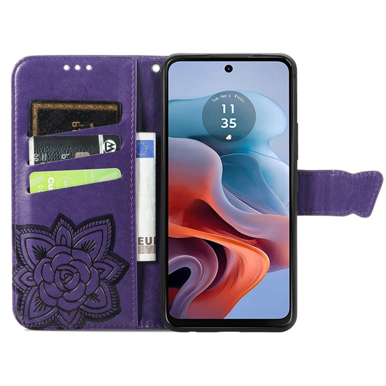For Motorola Moto G34 Butterfly Love Flower Embossed Leather Phone Case