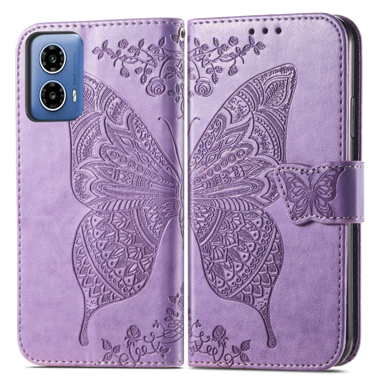 For Motorola Moto G34 Butterfly Love Flower Embossed Leather Phone Case