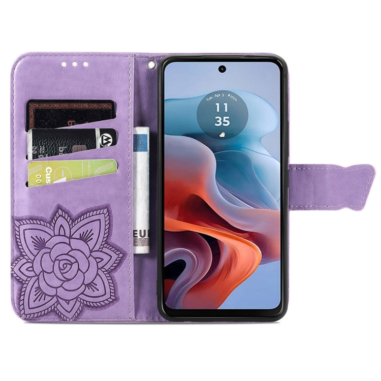 For Motorola Moto G34 Butterfly Love Flower Embossed Leather Phone Case