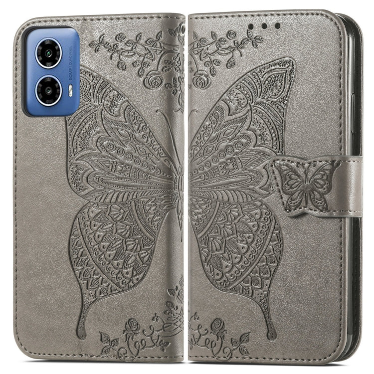 For Motorola Moto G34 Butterfly Love Flower Embossed Leather Phone Case