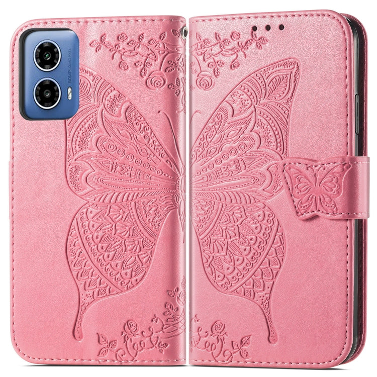 For Motorola Moto G34 Butterfly Love Flower Embossed Leather Phone Case