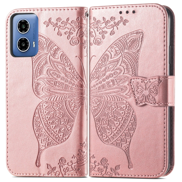 For Motorola Moto G34 Butterfly Love Flower Embossed Leather Phone Case