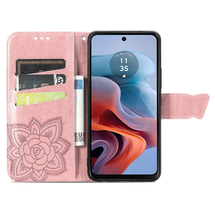 For Motorola Moto G34 Butterfly Love Flower Embossed Leather Phone Case