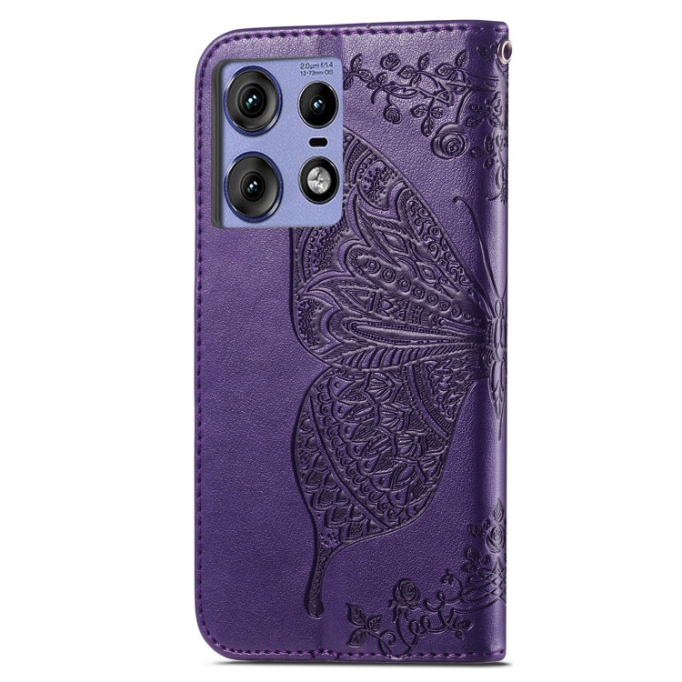 For Motorola Edge 50 Pro Butterfly Love Flower Embossed Leather Phone Case