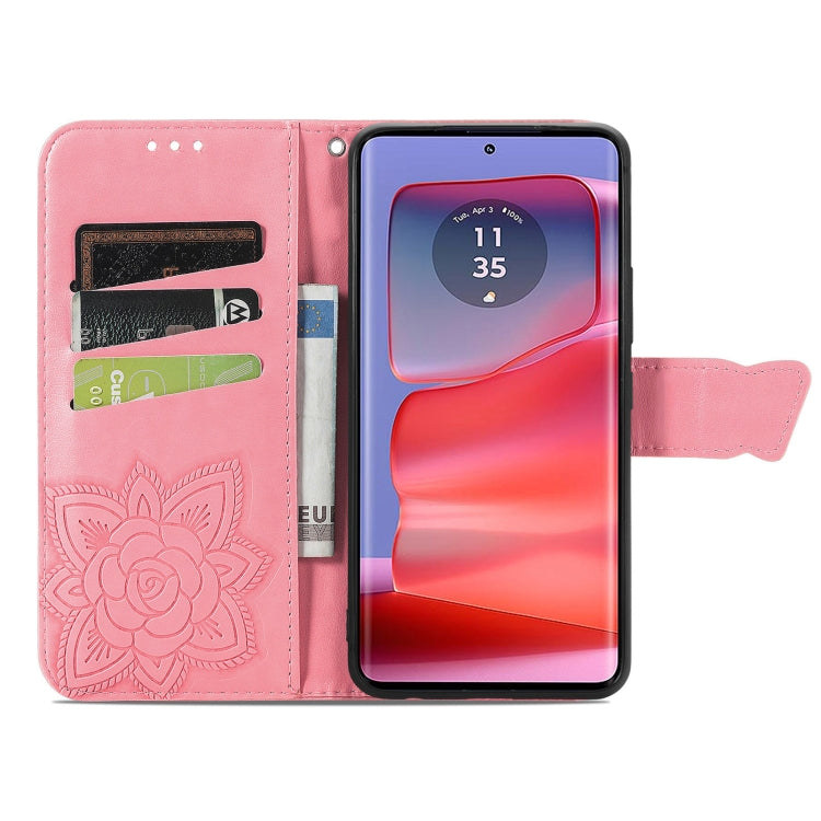 For Motorola Edge 50 Pro Butterfly Love Flower Embossed Leather Phone Case