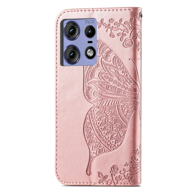 For Motorola Edge 50 Pro Butterfly Love Flower Embossed Leather Phone Case